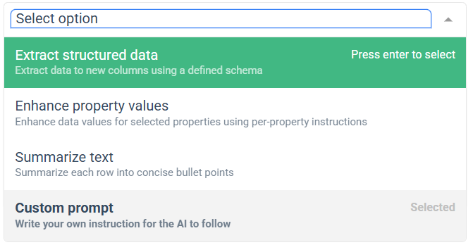AI Enhance prompt options dropdown